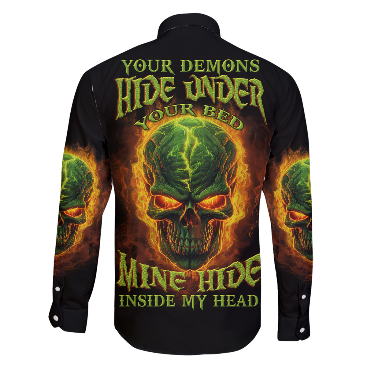 Your Demons Hide Under Your Bed Family Matching Short Sleeve Bodycon Dress and Hawaiian Shirt - Wonder Print Shop
