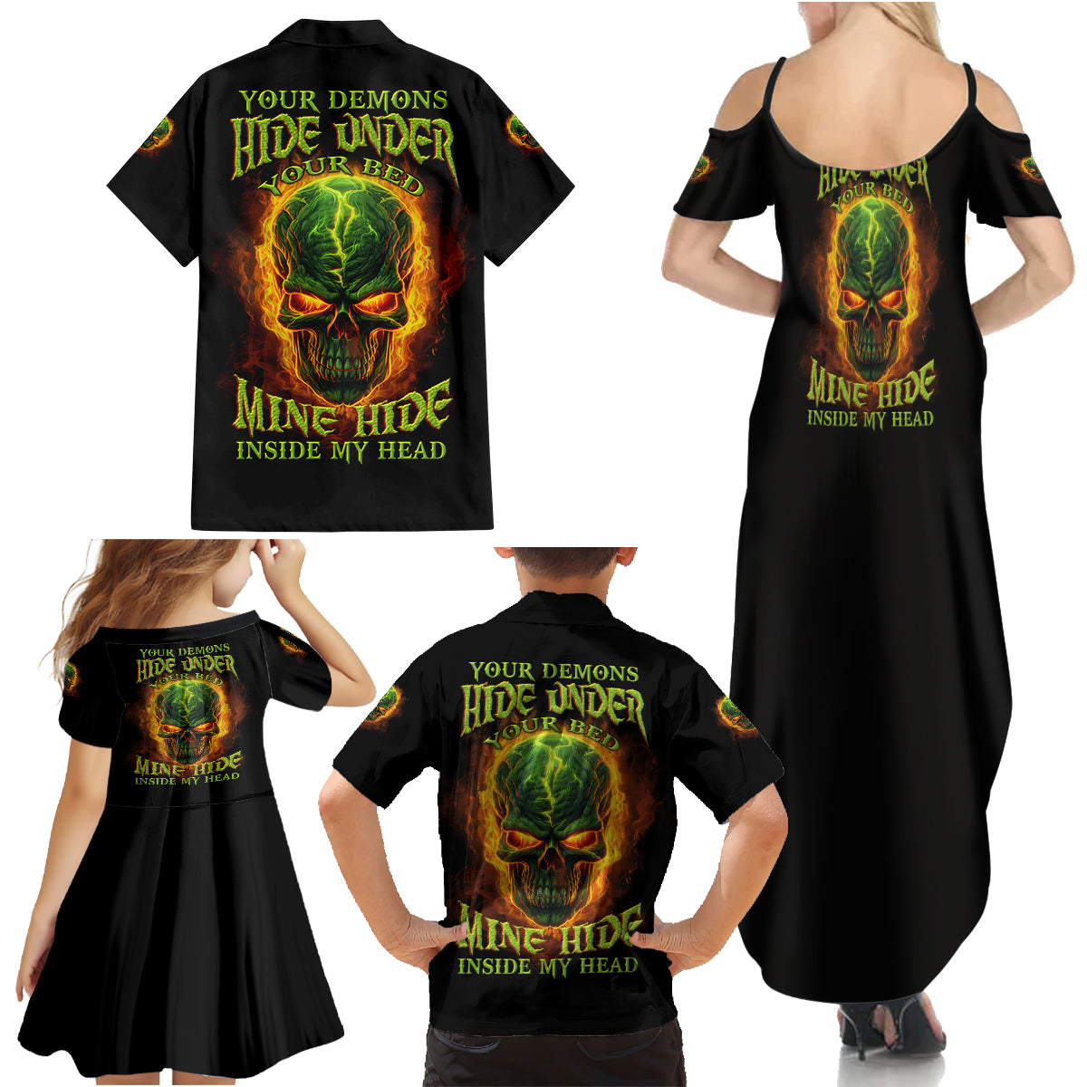 Your Demons Hide Under Your Bed Family Matching Summer Maxi Dress and Hawaiian Shirt - Wonder Print Shop