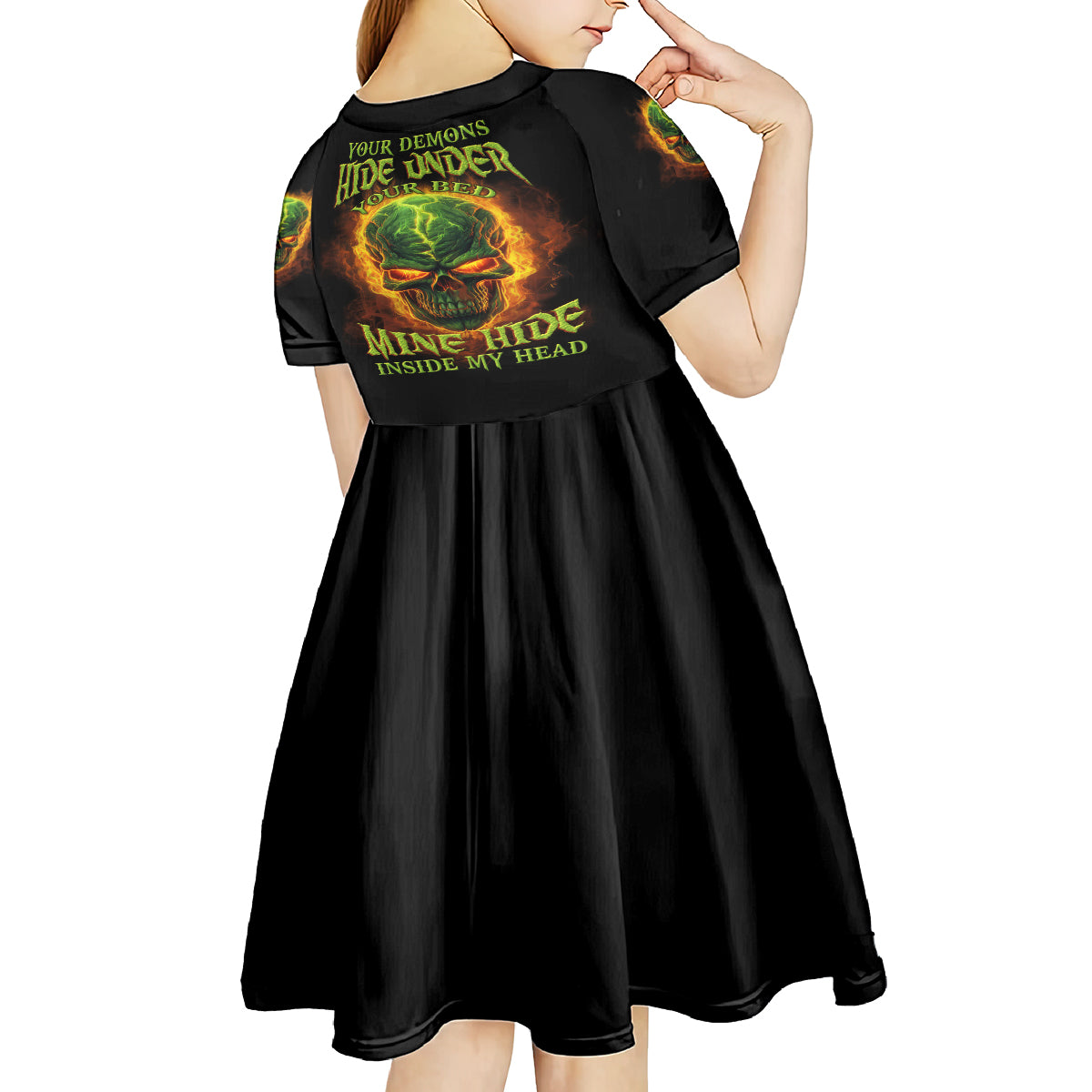 Your Demons Hide Under Your Bed Kid Short Sleeve Dress - Wonder Print Shop