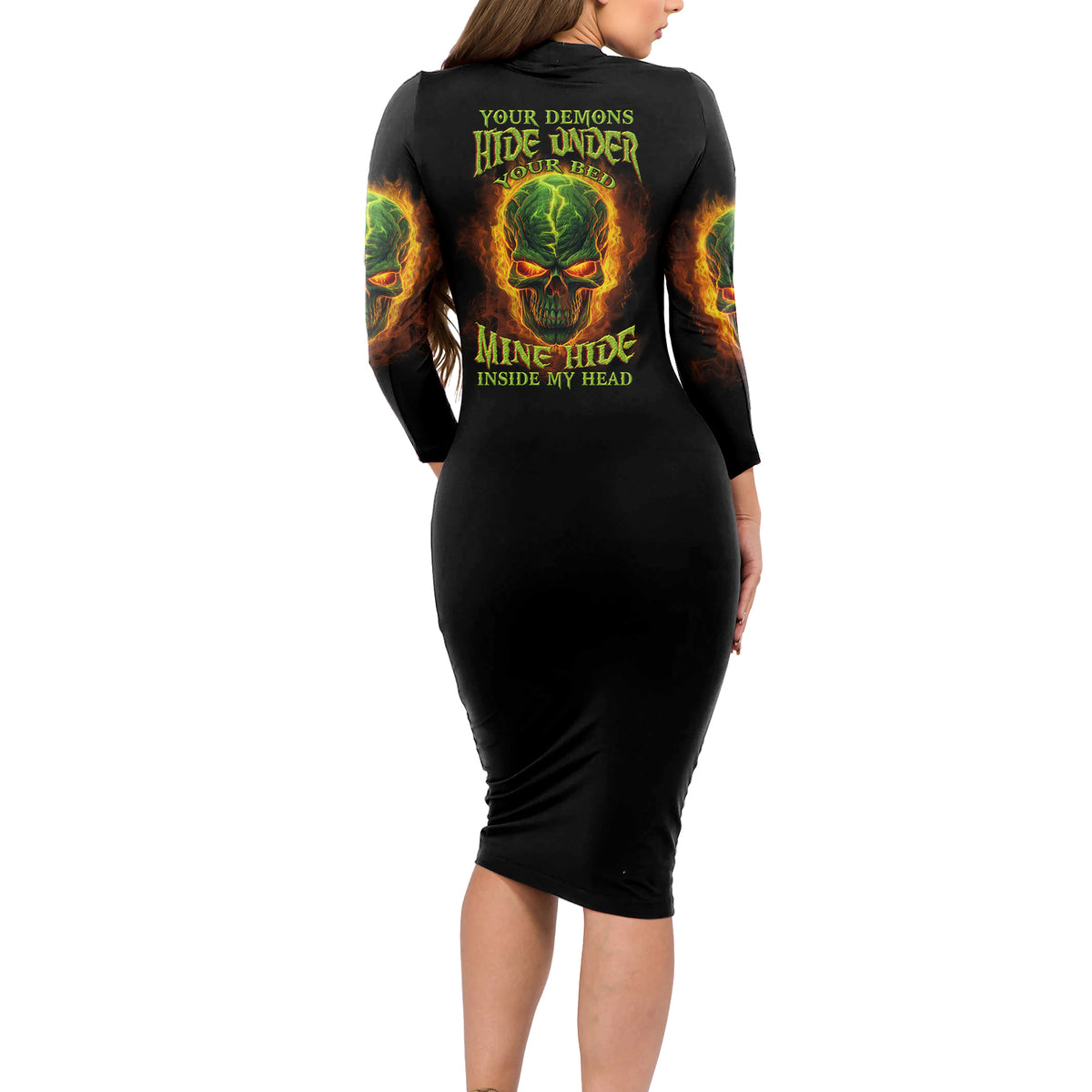 Your Demons Hide Under Your Bed Long Sleeve Bodycon Dress - Wonder Print Shop