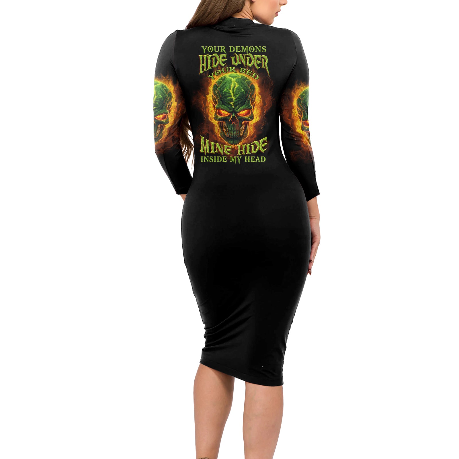 Your Demons Hide Under Your Bed Long Sleeve Bodycon Dress - Wonder Print Shop
