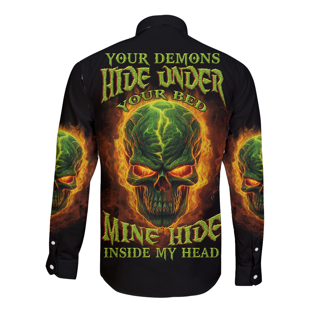 Your Demons Hide Under Your Bed Long Sleeve Button Shirt - Wonder Print Shop