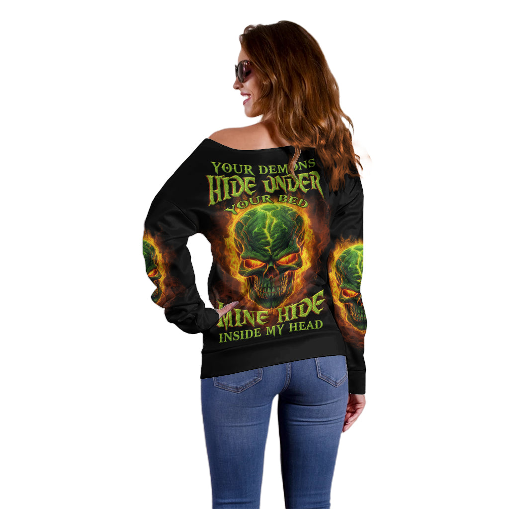 Your Demons Hide Under Your Bed Off Shoulder Sweater - Wonder Print Shop