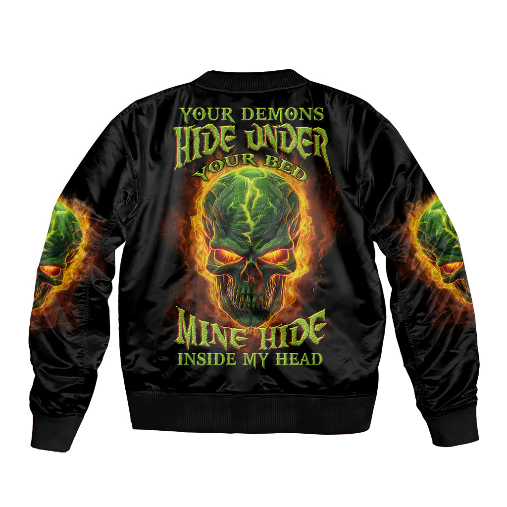 Your Demons Hide Under Your Bed Sleeve Zip Bomber Jacket - Wonder Print Shop