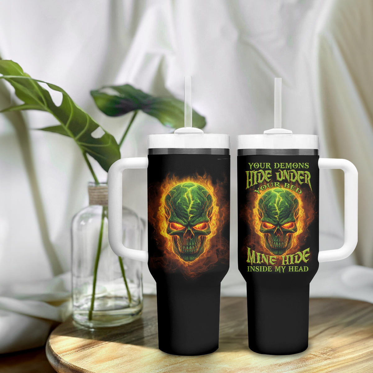 Your Demons Hide Under Your Bed Tumbler With Handle - Wonder Print Shop