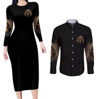 I'm Never Alone Skull Reaper Couples Matching Long Sleeve Bodycon Dress and Long Sleeve Button Shirt - Wonder Print Shop