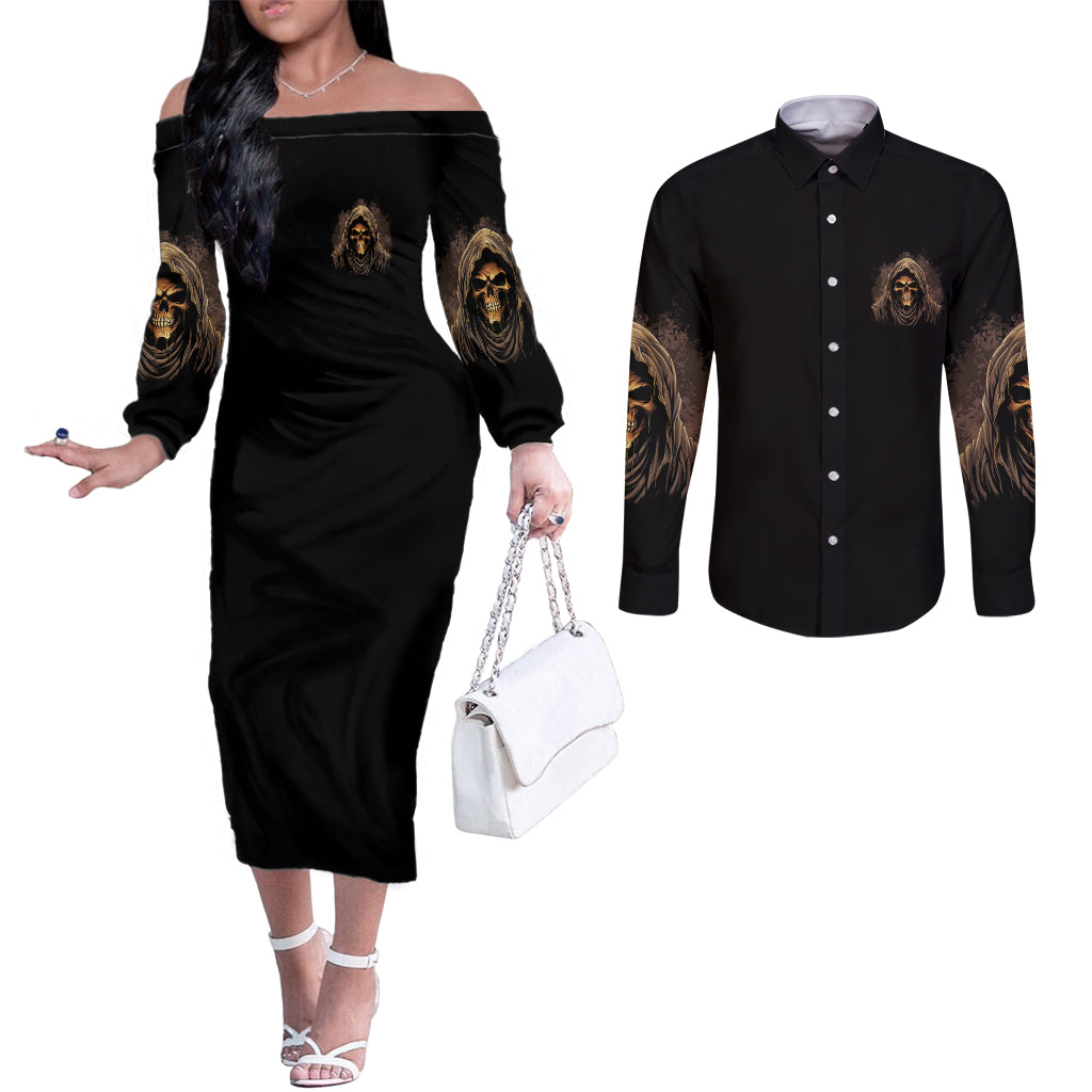 im-never-alone-skull-reaper-couples-matching-off-the-shoulder-long-sleeve-dress-and-long-sleeve-button-shirt