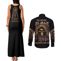 I'm Never Alone Skull Reaper Couples Matching Tank Maxi Dress and Long Sleeve Button Shirt - Wonder Print Shop