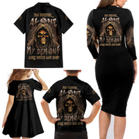 I'm Never Alone Skull Reaper Family Matching Long Sleeve Bodycon Dress and Hawaiian Shirt - Wonder Print Shop
