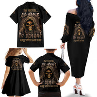 I'm Never Alone Skull Reaper Family Matching Off Shoulder Long Sleeve Dress and Hawaiian Shirt - Wonder Print Shop