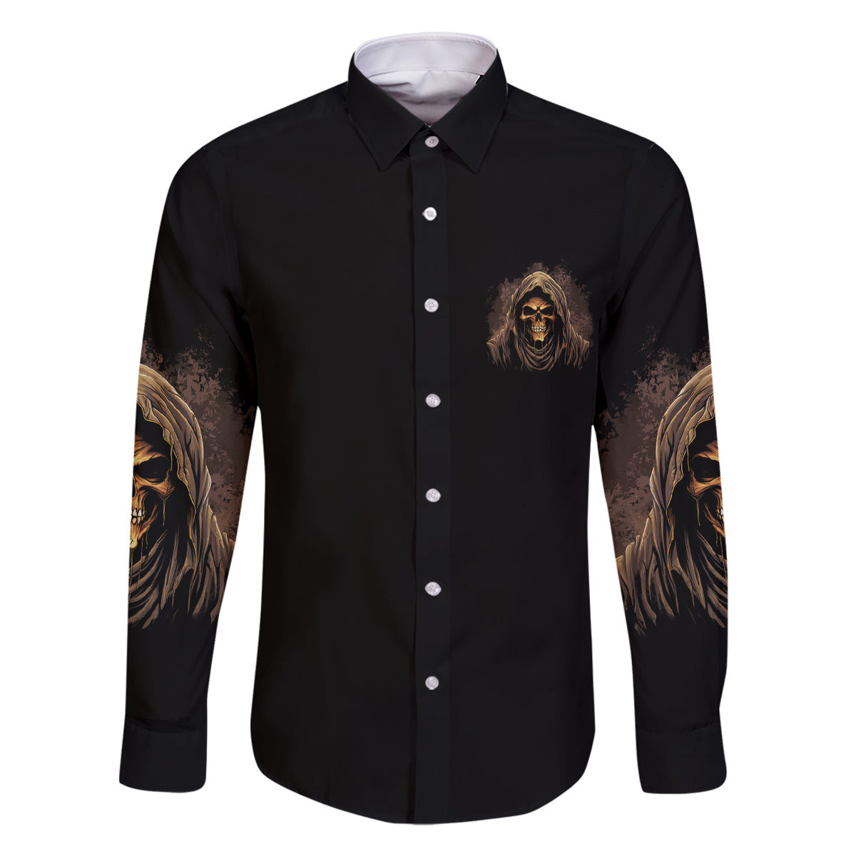 I'm Never Alone Skull Reaper Family Matching Off Shoulder Long Sleeve Dress and Hawaiian Shirt - Wonder Print Shop