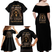 I'm Never Alone Skull Reaper Family Matching Off Shoulder Maxi Dress and Hawaiian Shirt - Wonder Print Shop