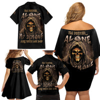 I'm Never Alone Skull Reaper Family Matching Off Shoulder Short Dress and Hawaiian Shirt - Wonder Print Shop