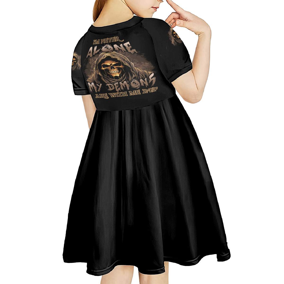 I'm Never Alone Skull Reaper Kid Short Sleeve Dress - Wonder Print Shop
