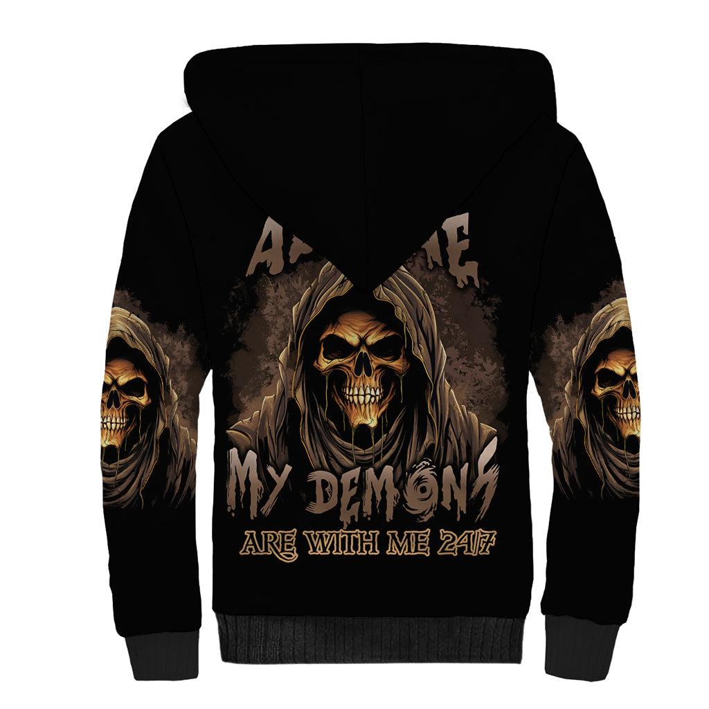 I'm Never Alone Skull Reaper Sherpa Hoodie - Wonder Print Shop