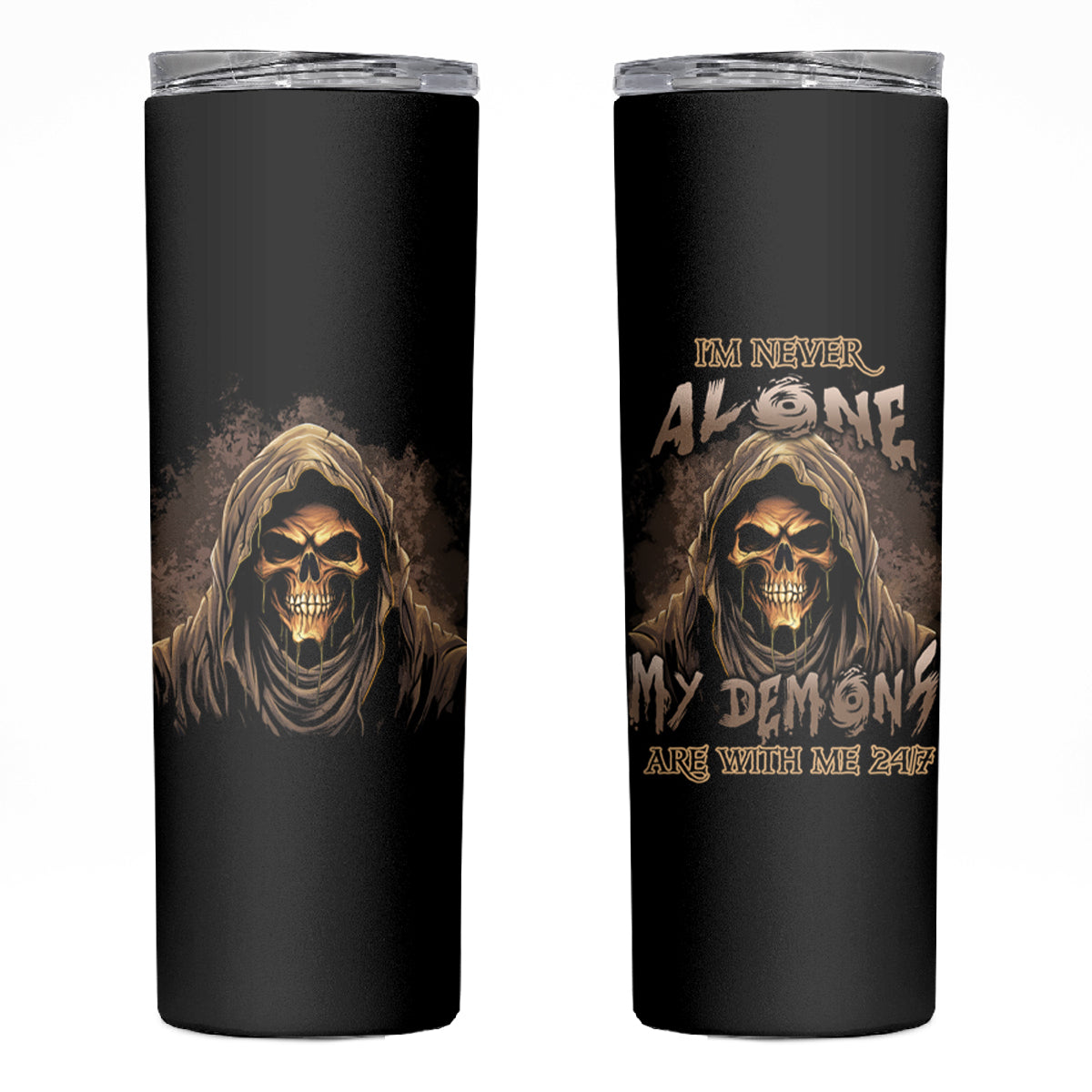 I'm Never Alone Skull Reaper Skinny Tumbler - Wonder Print Shop