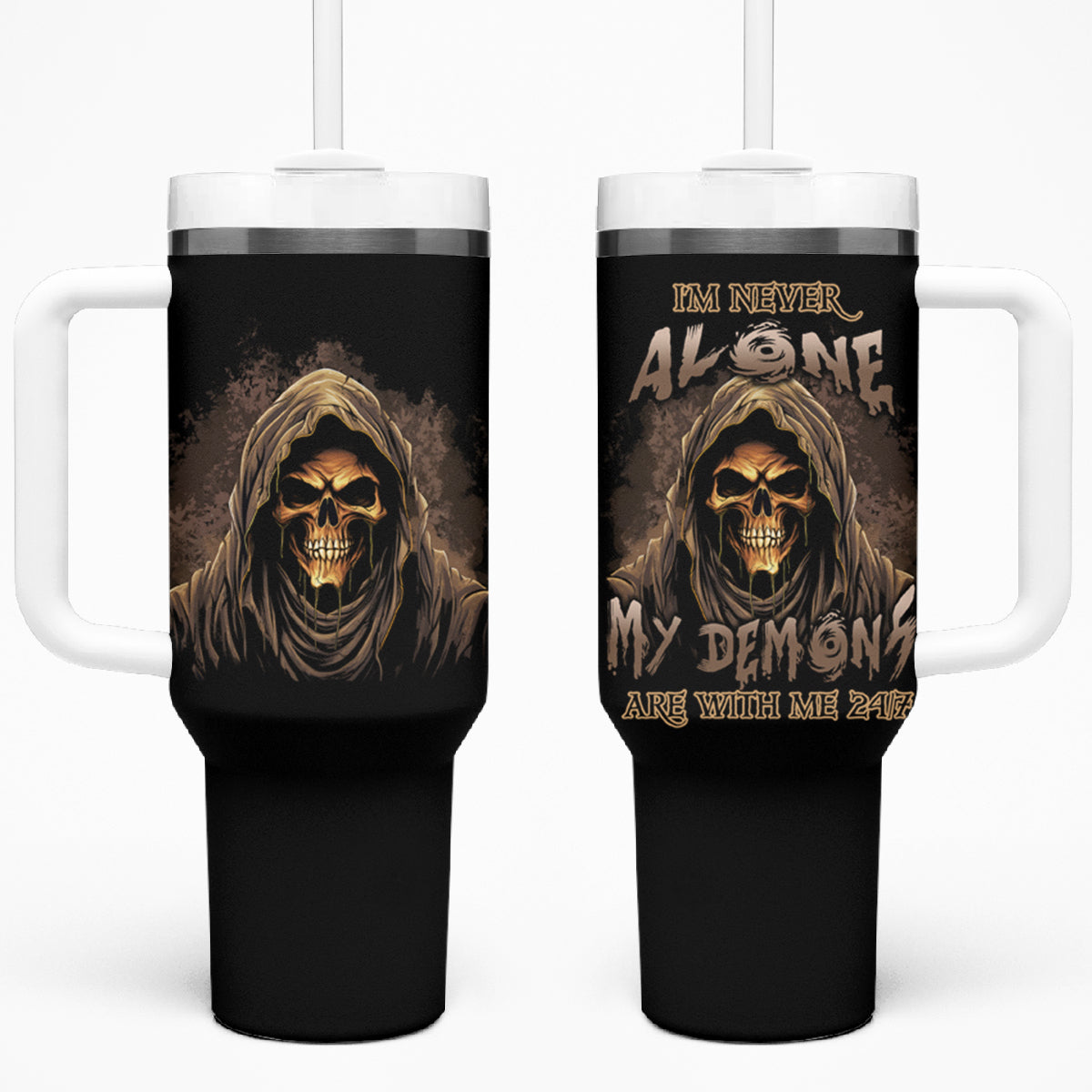 I'm Never Alone Skull Reaper Tumbler With Handle - Wonder Print Shop