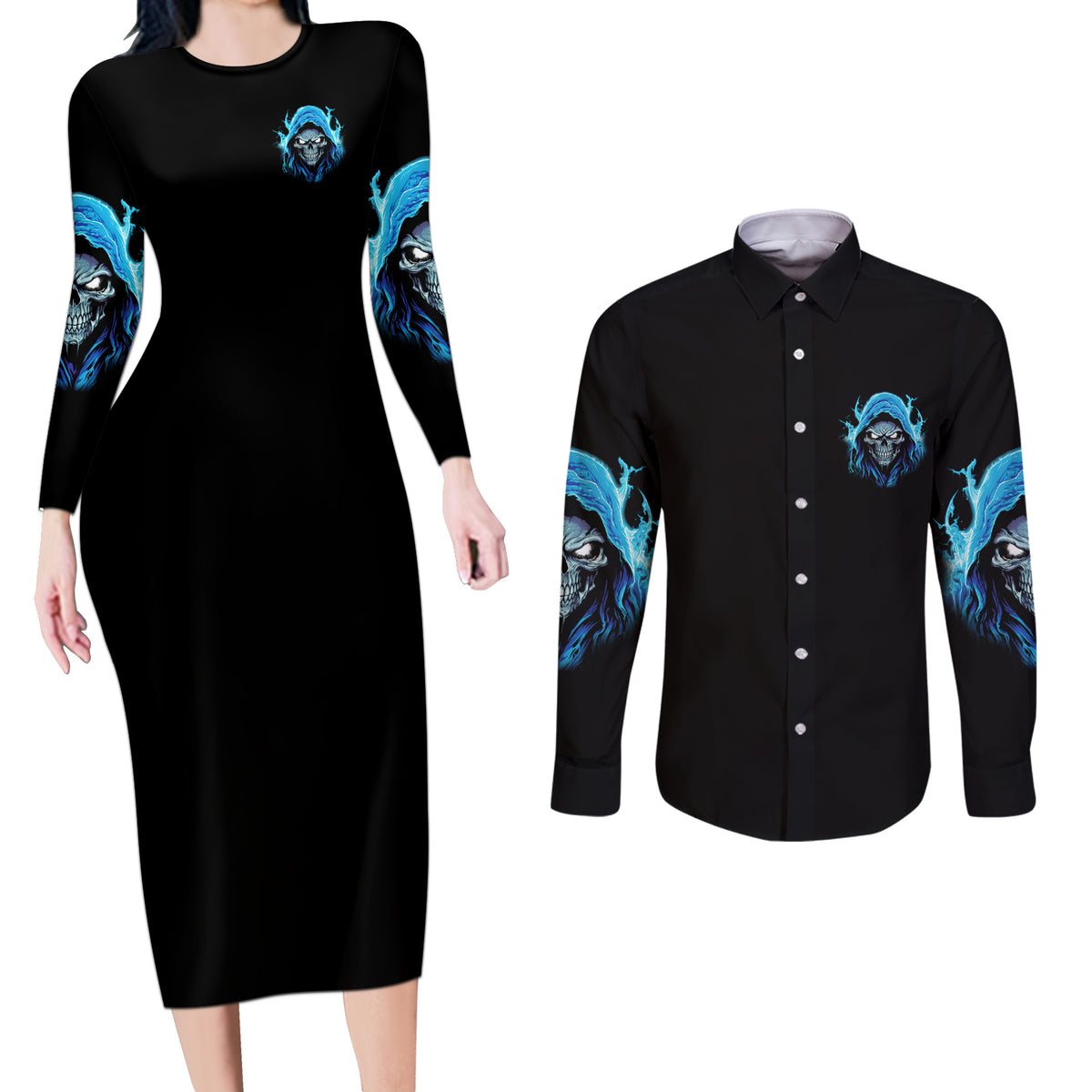 If I'm Too Quiet And Smiling Couples Matching Long Sleeve Bodycon Dress and Long Sleeve Button Shirt - Wonder Print Shop