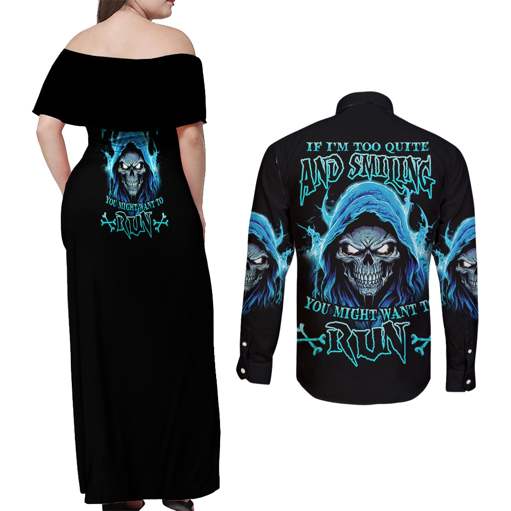 If I'm Too Quiet And Smiling Couples Matching Off Shoulder Maxi Dress and Long Sleeve Button Shirt - Wonder Print Shop
