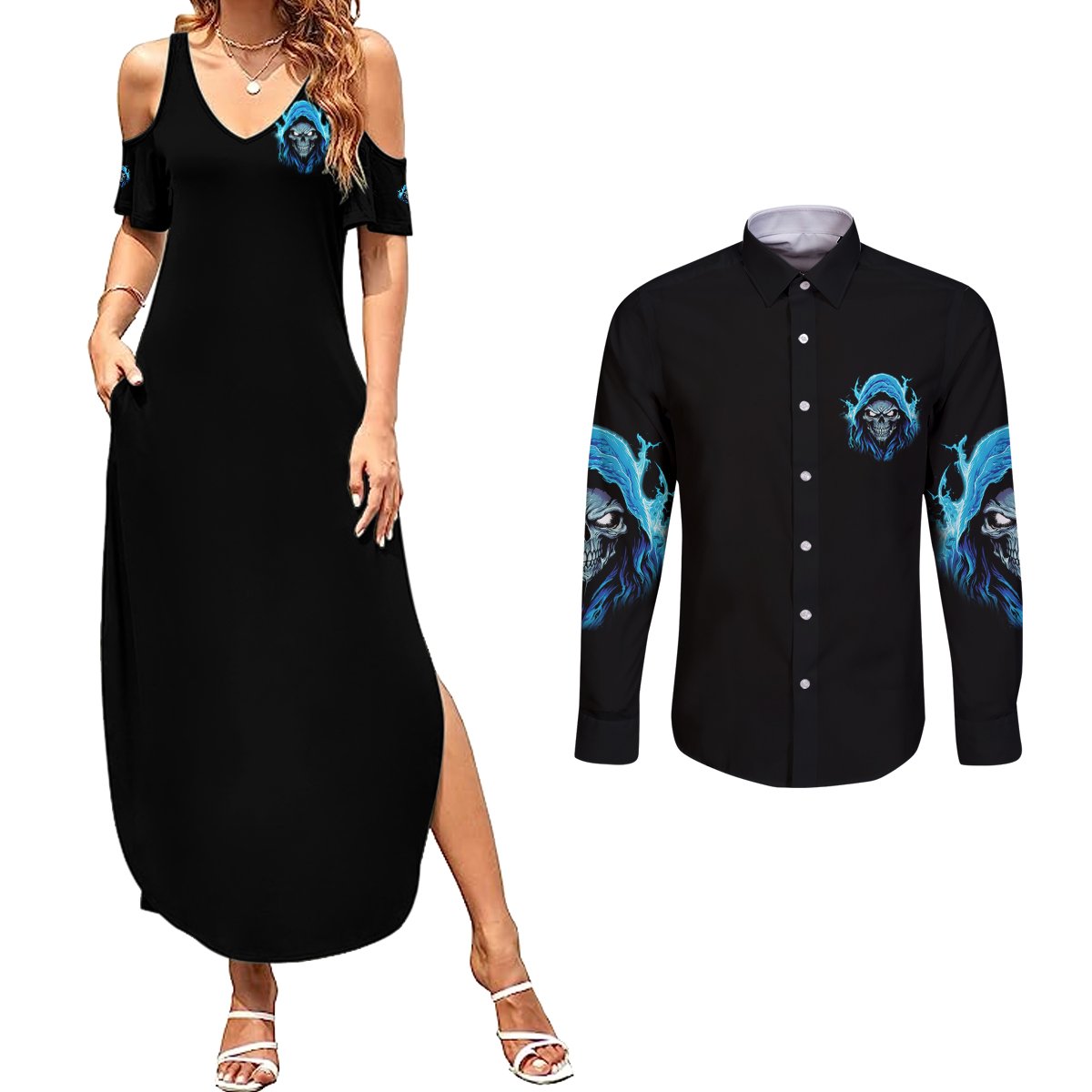 If I'm Too Quiet And Smiling Couples Matching Summer Maxi Dress and Long Sleeve Button Shirt - Wonder Print Shop