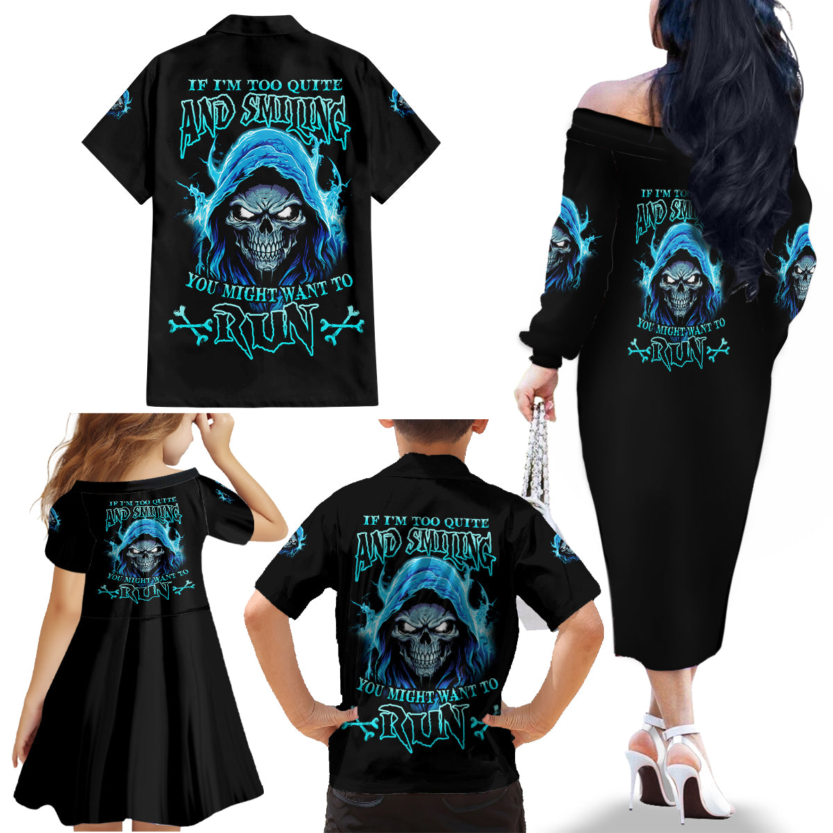If I'm Too Quiet And Smiling Family Matching Off Shoulder Long Sleeve Dress and Hawaiian Shirt - Wonder Print Shop