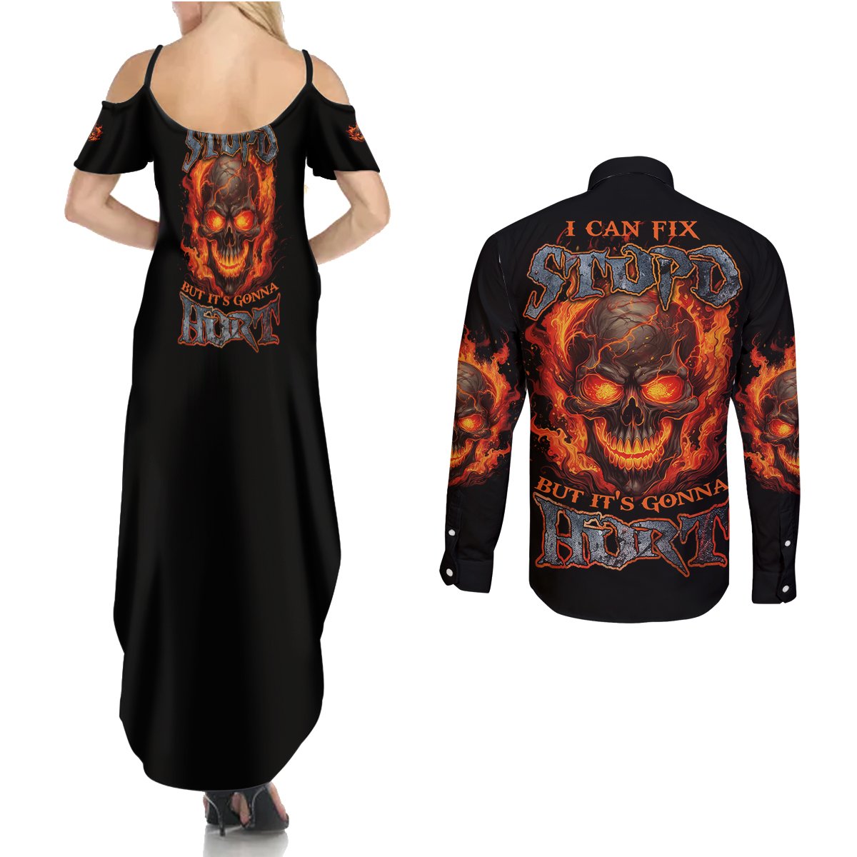 I Can Fix Stupid But It's Gonna Hurt Couples Matching Summer Maxi Dress and Long Sleeve Button Shirt - Wonder Print Shop