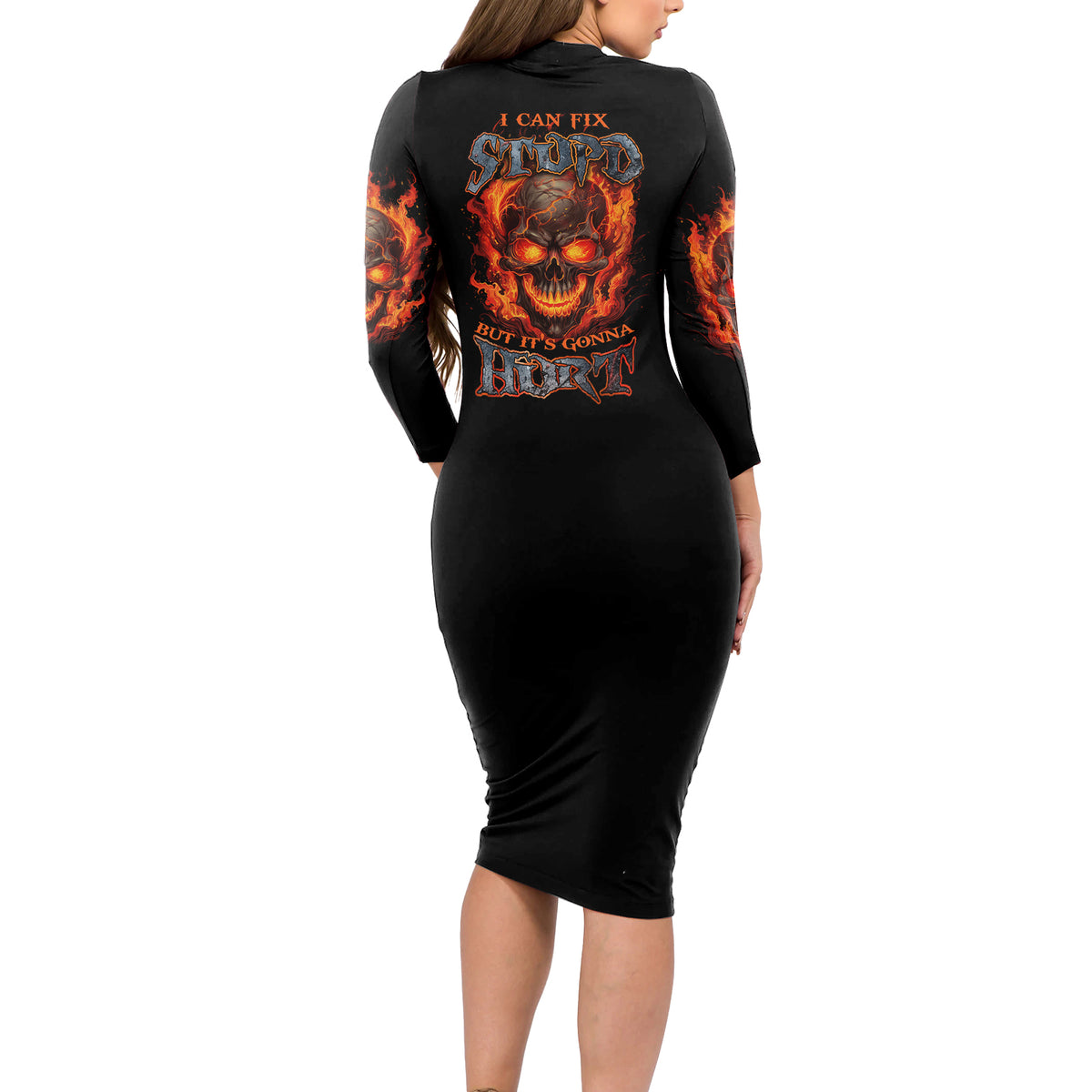I Can Fix Stupid But It's Gonna Hurt Long Sleeve Bodycon Dress - Wonder Print Shop