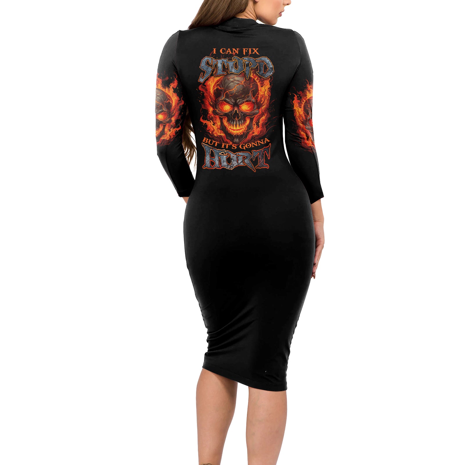 I Can Fix Stupid But It's Gonna Hurt Long Sleeve Bodycon Dress - Wonder Print Shop