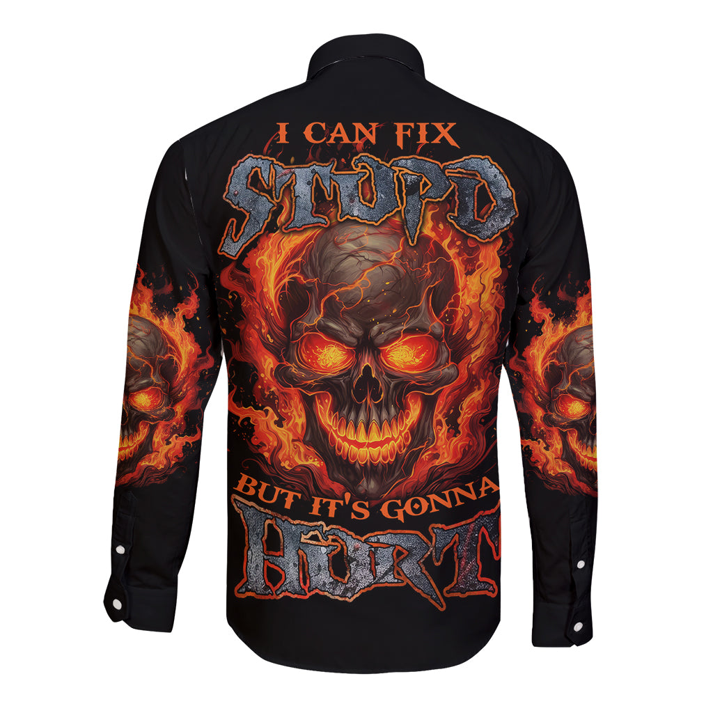I Can Fix Stupid But It's Gonna Hurt Long Sleeve Button Shirt - Wonder Print Shop