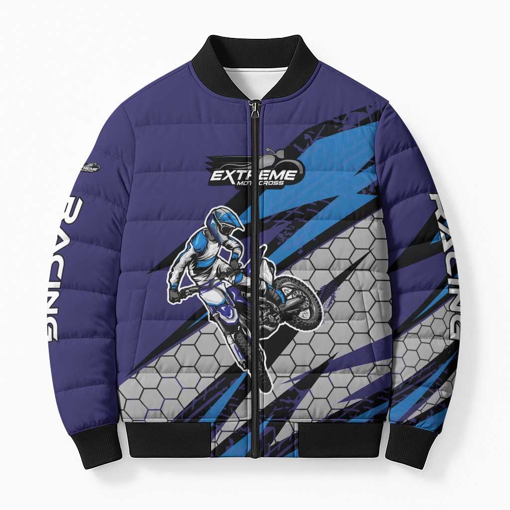 Custom Extreme Motocross Racing Bomber Puffer Jacket with Rider Graphic - Wonder Print Shop