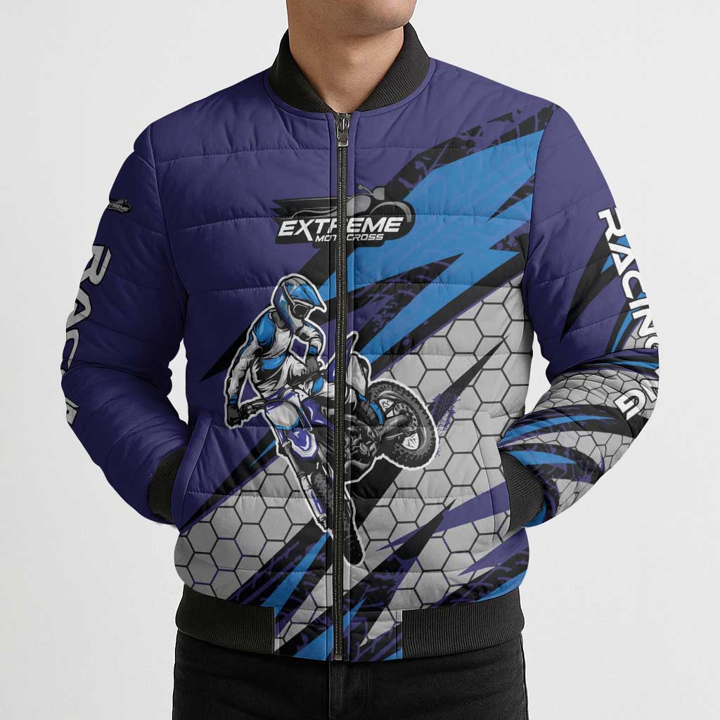 Custom Extreme Motocross Racing Bomber Puffer Jacket with Rider Graphic - Wonder Print Shop