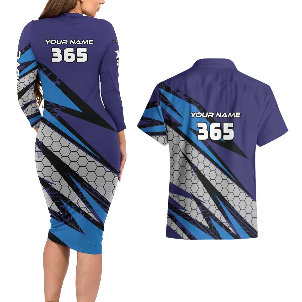 Custom Extreme Motocross Racing Couples Matching Long Sleeve Bodycon Dress and Hawaiian Shirt with Rider Graphic - Wonder Print Shop