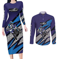 Custom Extreme Motocross Racing Couples Matching Long Sleeve Bodycon Dress and Long Sleeve Button Shirt with Rider Graphic - Wonder Print Shop