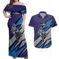 Custom Extreme Motocross Racing Couples Matching Off Shoulder Maxi Dress and Hawaiian Shirt with Rider Graphic - Wonder Print Shop