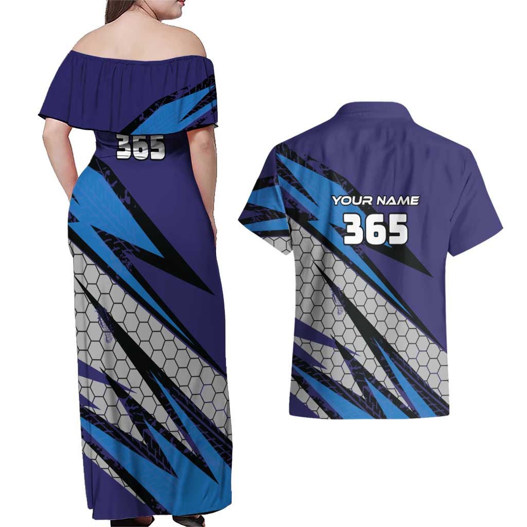Custom Extreme Motocross Racing Couples Matching Off Shoulder Maxi Dress and Hawaiian Shirt with Rider Graphic - Wonder Print Shop