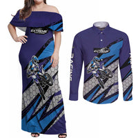 Custom Extreme Motocross Racing Couples Matching Off Shoulder Maxi Dress and Long Sleeve Button Shirt with Rider Graphic - Wonder Print Shop
