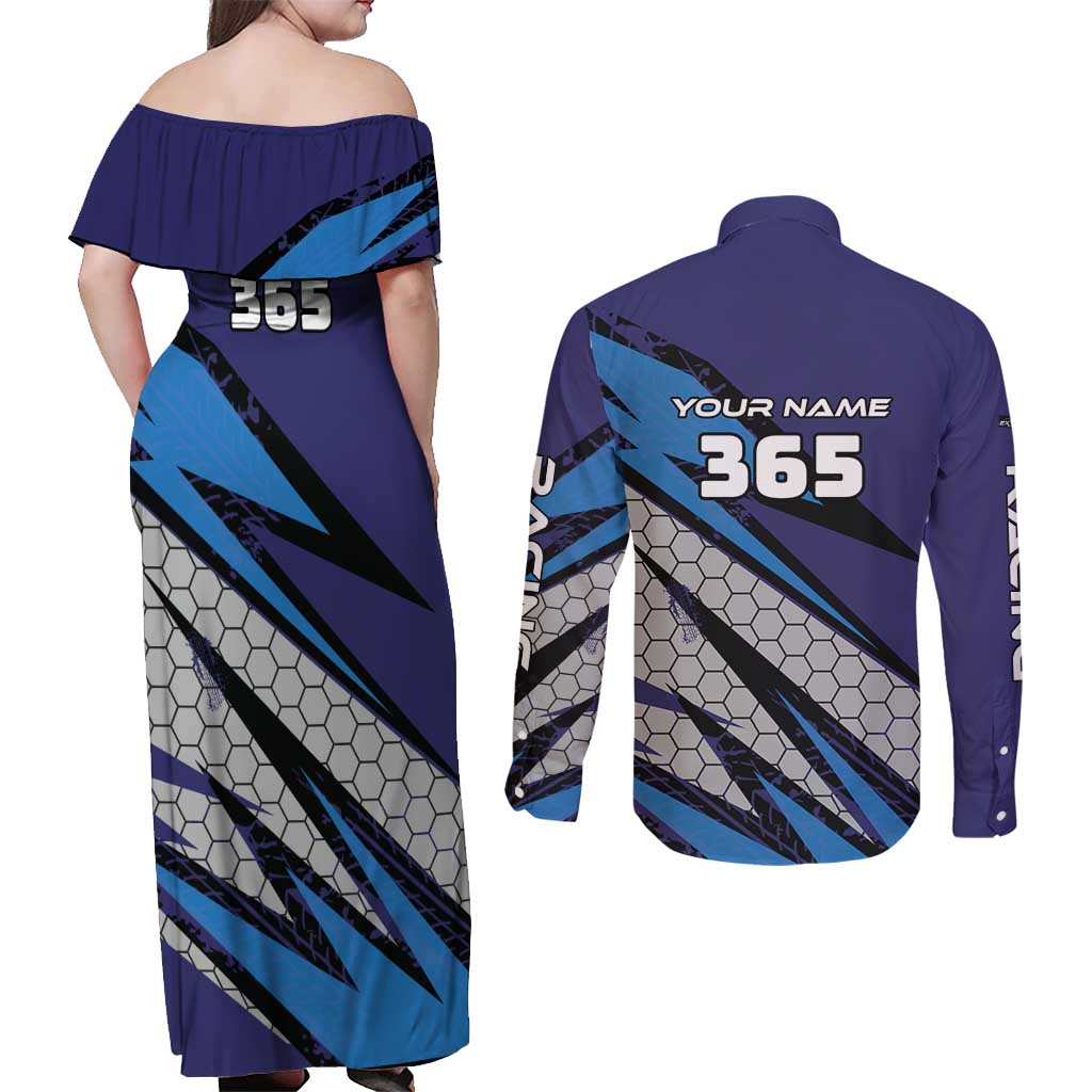 Custom Extreme Motocross Racing Couples Matching Off Shoulder Maxi Dress and Long Sleeve Button Shirt with Rider Graphic - Wonder Print Shop