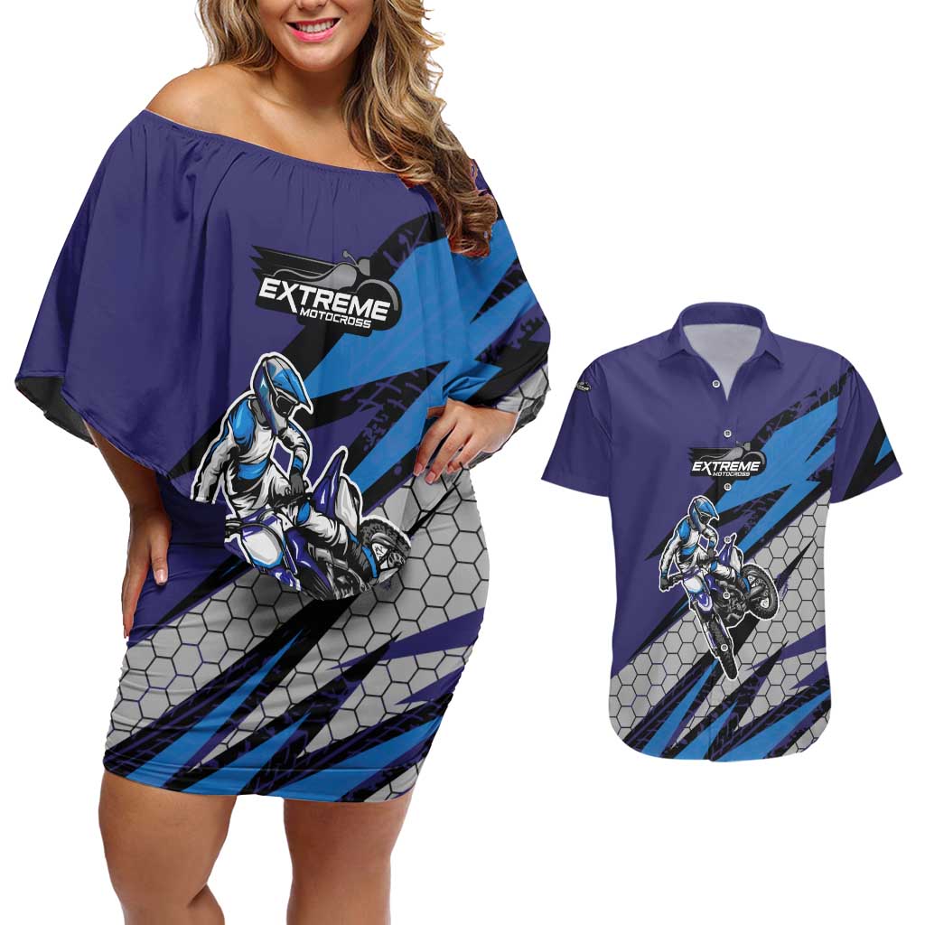 Custom Extreme Motocross Racing Couples Matching Off Shoulder Short Dress and Hawaiian Shirt with Rider Graphic - Wonder Print Shop