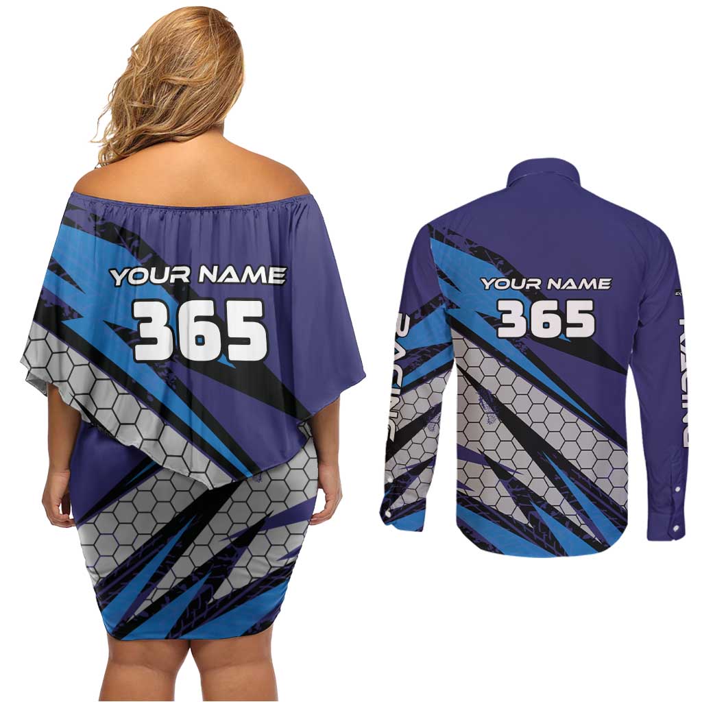 Custom Extreme Motocross Racing Couples Matching Off Shoulder Short Dress and Long Sleeve Button Shirt with Rider Graphic - Wonder Print Shop