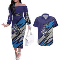 Custom Extreme Motocross Racing Couples Matching Off The Shoulder Long Sleeve Dress and Hawaiian Shirt with Rider Graphic - Wonder Print Shop