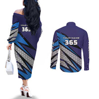 Custom Extreme Motocross Racing Couples Matching Off The Shoulder Long Sleeve Dress and Long Sleeve Button Shirt with Rider Graphic - Wonder Print Shop
