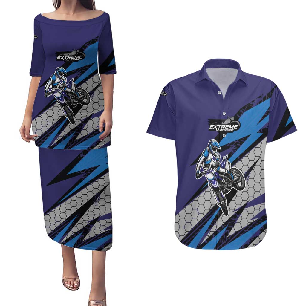 Custom Extreme Motocross Racing Couples Matching Puletasi and Hawaiian Shirt with Rider Graphic - Wonder Print Shop