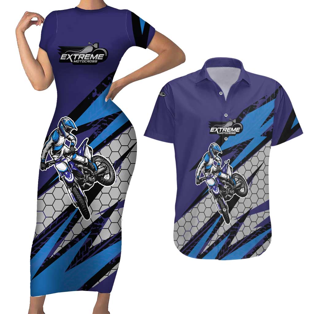 Custom Extreme Motocross Racing Couples Matching Short Sleeve Bodycon Dress and Hawaiian Shirt with Rider Graphic - Wonder Print Shop