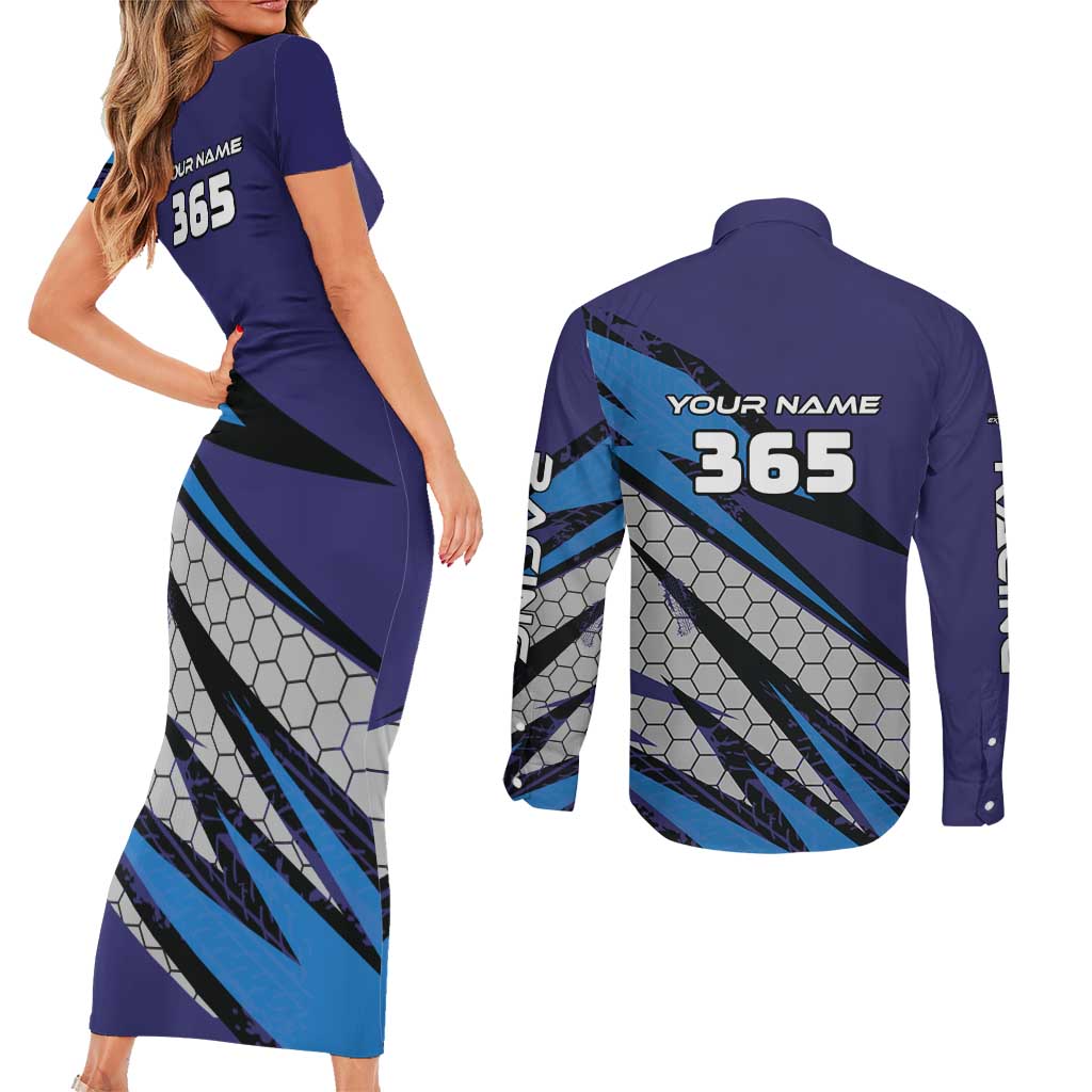 Custom Extreme Motocross Racing Couples Matching Short Sleeve Bodycon Dress and Long Sleeve Button Shirt with Rider Graphic - Wonder Print Shop