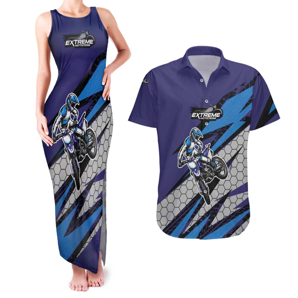 Custom Extreme Motocross Racing Couples Matching Tank Maxi Dress and Hawaiian Shirt with Rider Graphic - Wonder Print Shop