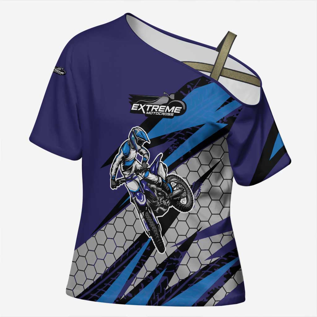 Custom Extreme Motocross Racing Cross Shoulder Shirt with Rider Graphic - Wonder Print Shop