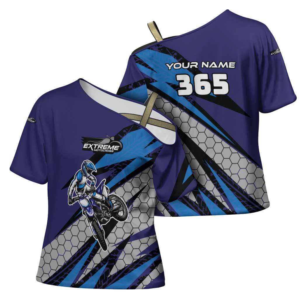 Custom Extreme Motocross Racing Cross Shoulder Shirt with Rider Graphic - Wonder Print Shop