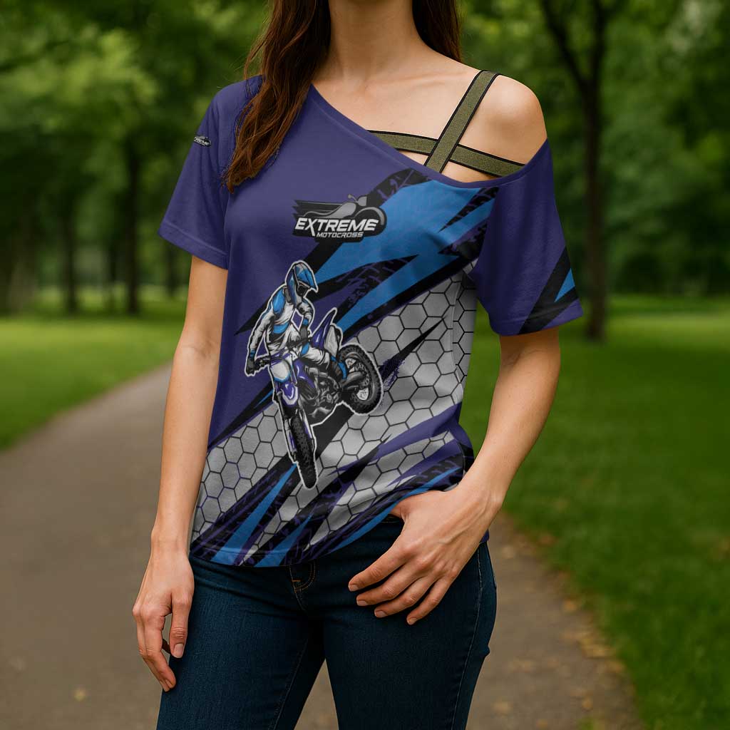 Custom Extreme Motocross Racing Cross Shoulder Shirt with Rider Graphic - Wonder Print Shop