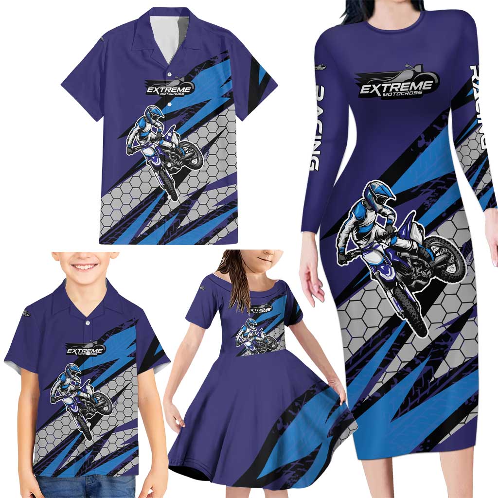 Custom Extreme Motocross Racing Family Matching Long Sleeve Bodycon Dress and Hawaiian Shirt with Rider Graphic - Wonder Print Shop