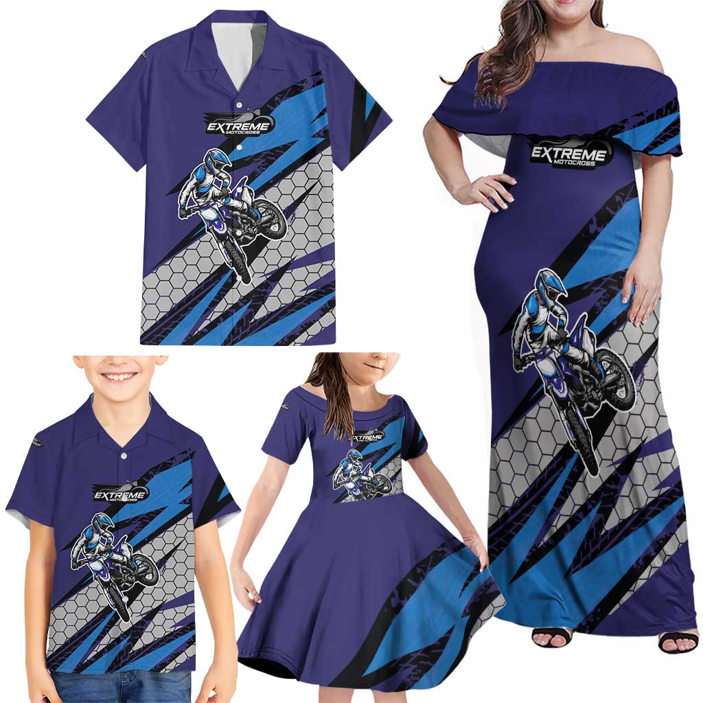 Custom Extreme Motocross Racing Family Matching Off Shoulder Maxi Dress and Hawaiian Shirt with Rider Graphic - Wonder Print Shop